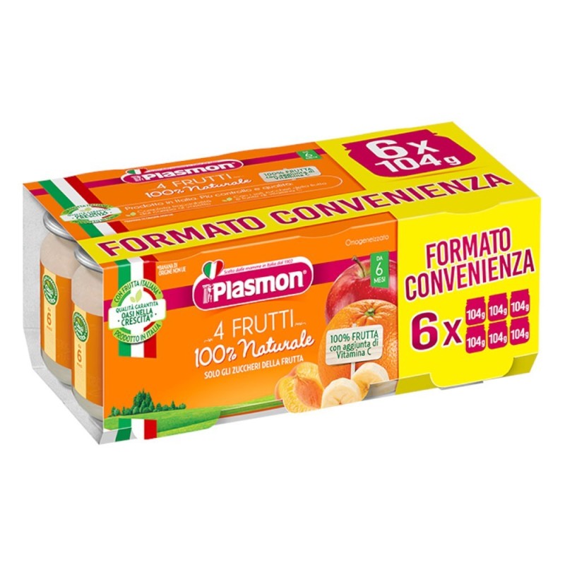 Plasmon
Omogeneizzato
4 Frutti
100% naturale
6 Mesi+
Confezione 6 vasetti da 104 g