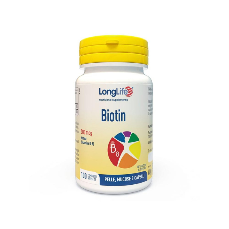 Longlife biotin 100 compresse integratore alimentare di biotina indicato per la pelle, mucose e capelli.