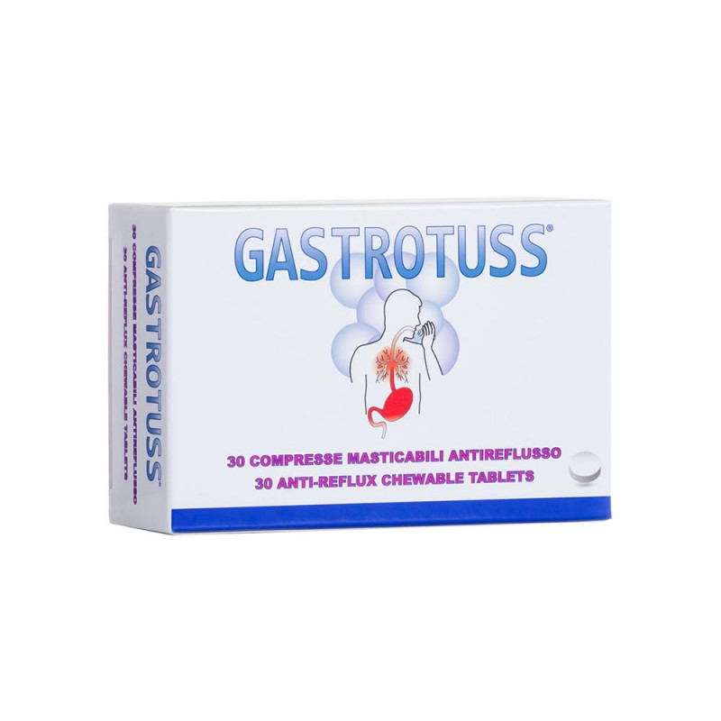 Gastrotuss antireflux 30 tablets indicated for the treatment of gastroesophageal and/or pharyngolaryngeal reflux