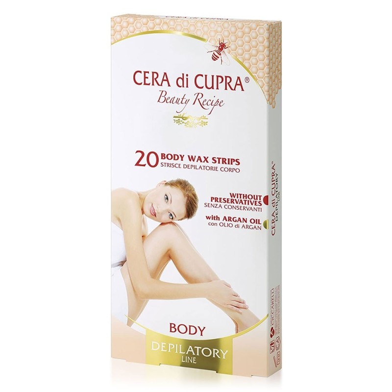 Cera di Cupra
strisce depilatorie corpo
senza conservanti, con olio di Argan
Confezione da 20 pezzi