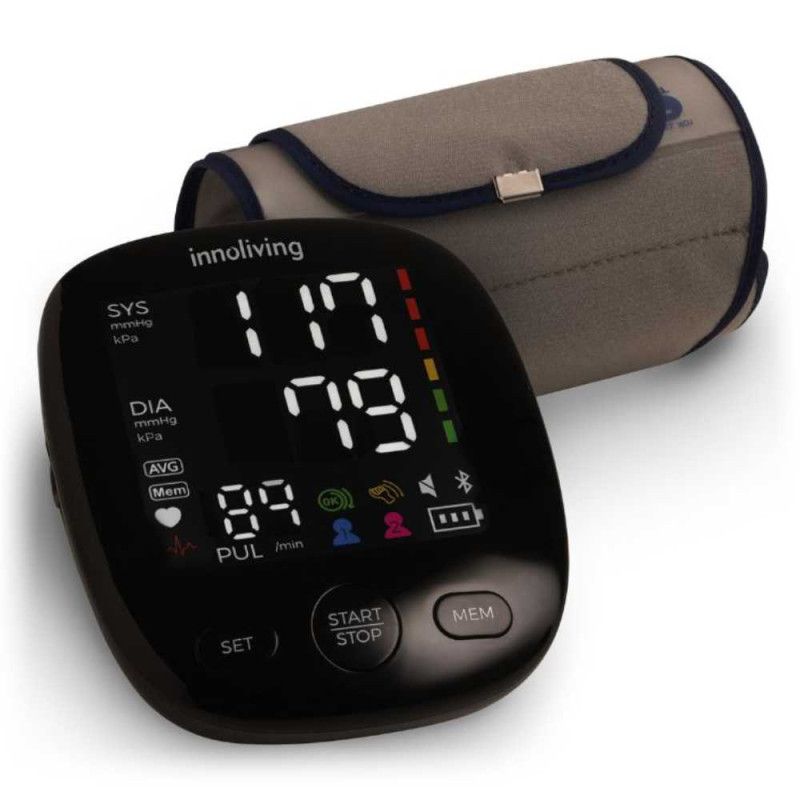 Indicato per il controllo della pressione arteriosa da braccio con display led curvo e colorato, per una facile lettura.