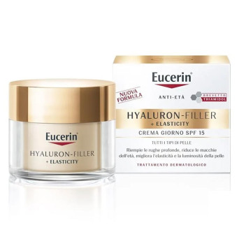 Eucerin Hyaluron-Filler+Elasticity Crema Giorno Viso Anti-età migliora l'elasticità della pelle e riduce le rughe.