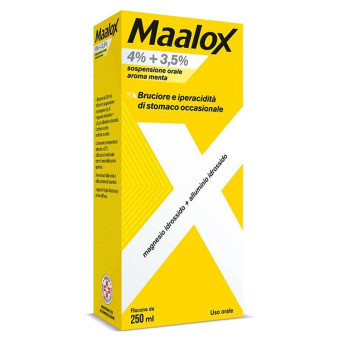 Maalox 4% + 3,5% sospensione orale 250 ml menta indicato per bruciore e iperacidità di stomaco occasionale