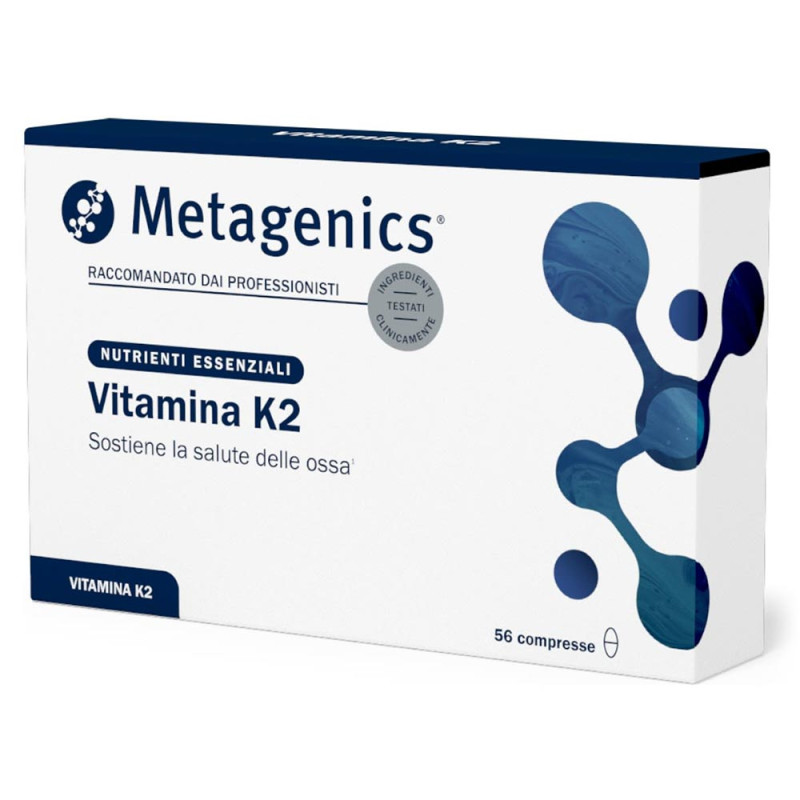 Integratore a base di Vitamina K2 che sostiene la salute delle ossa e la normale coagulazione del sangue.
