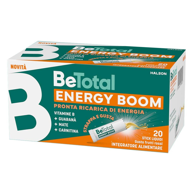 BeTotal Energy Boom Integratore alimentare indicato per ritrovare la vitalità nei momenti di stanchezza fisica e mentale.