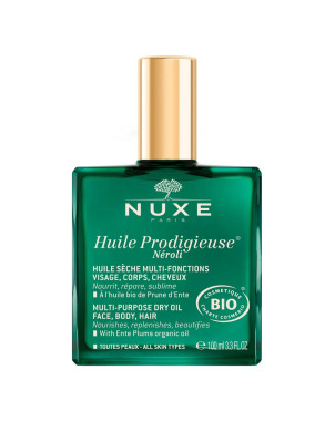 Nuxe Huile Prodigieuse Néroli Olio Secco Con oli vegetali di Prugna e Sesamo per nutrire e riparare. Corpo, viso e capelli.