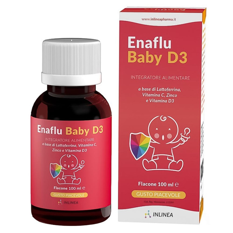 Enaflu baby D3 Integratore alimentare a base di Lattoferrina, Vitamina D3, Vitamina C e Zinco.
