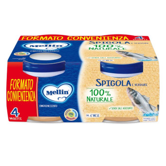 Mellin Omogeneizzato Spigola e verdure 6 mesi+ 4X80 g Alimento 100% naturale indicato dal 6° mese del bambino