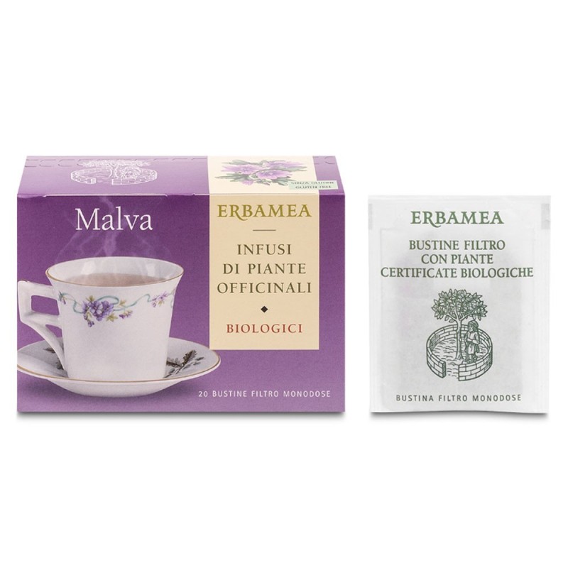Erbamea
Malva
Infuso realizzato con erbe biologiche di qualità
scatola da 20 bustine monodose
