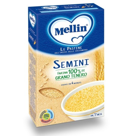 Mellin
le pastine
semini
farina 100% di grano tenero, cuoce in 4 minuti