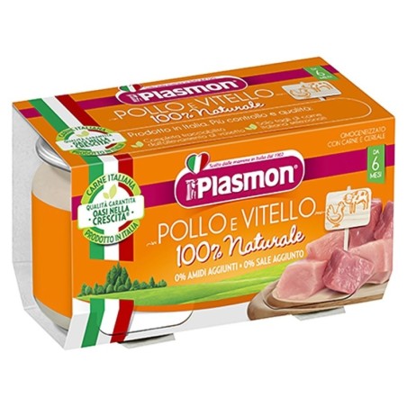 Plasmon
omogeneizzato
pollo e vitello
100% naturale
6 mesi+
confezione 2 vasetti da 80 g